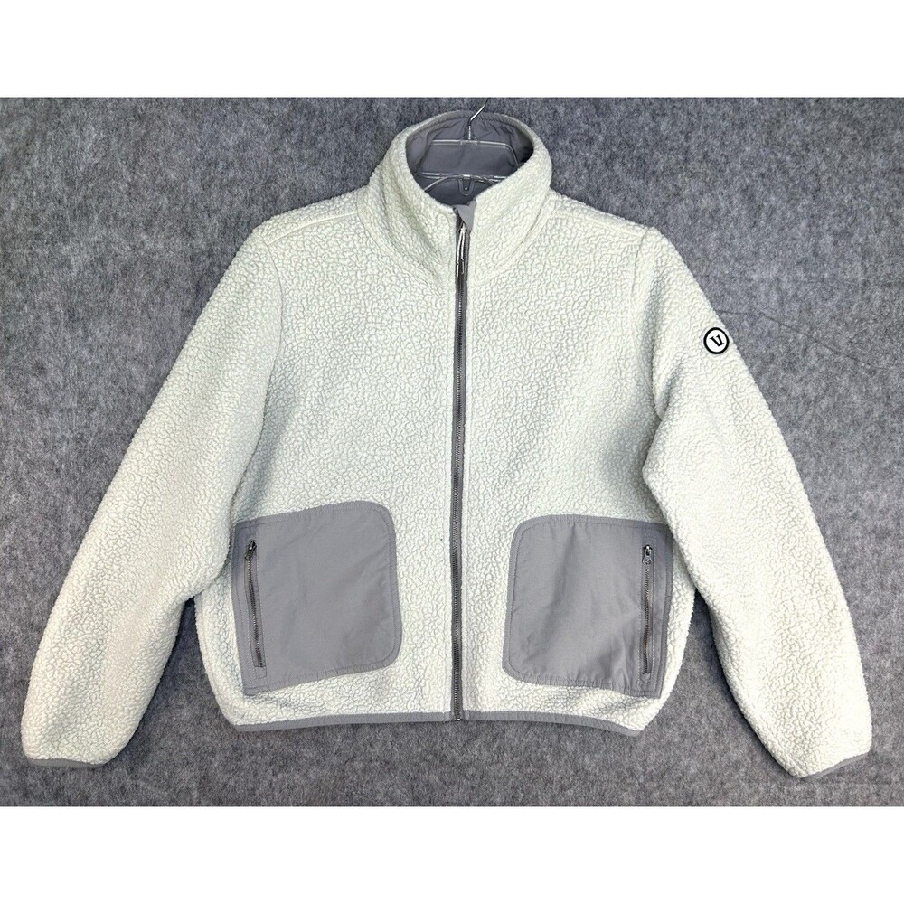 Vuori Sherpa Jacket Women's Ivory Gray Fleece Full Zip Cozy Athleisure Size M?